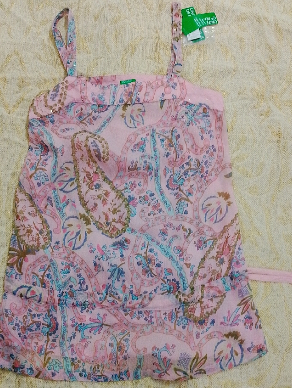 United Colors Of Benetton Pink Paisley Spaghetti Strap Tank Top